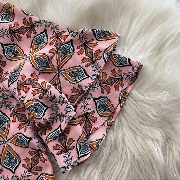 LOFT Pink Scandinavian Printed Layered Ruffle Sleeve Blouse S - Picture 4 of 7